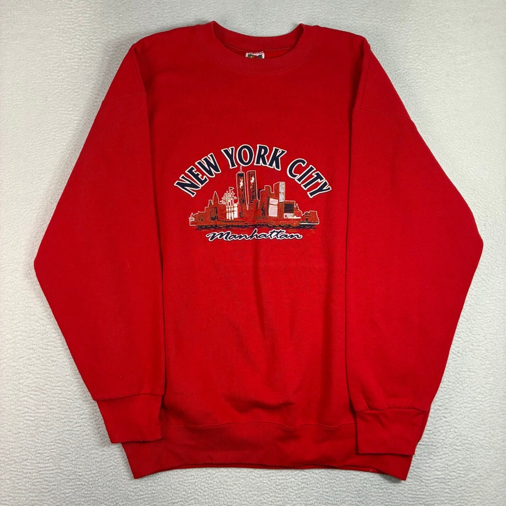 Vintage New York City Crewneck Sweatshirt Men XL Manhattan Skyline Twin Towers
